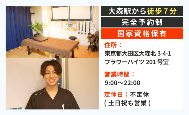 大森駅より徒歩7分、夜22時まで